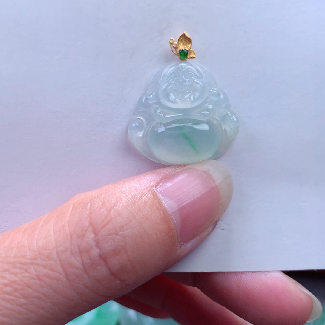 翡翠吊坠(不含链)18K金镶嵌