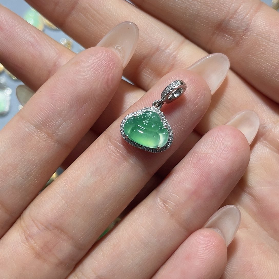 翡翠18K金镶嵌吊坠(不含链)