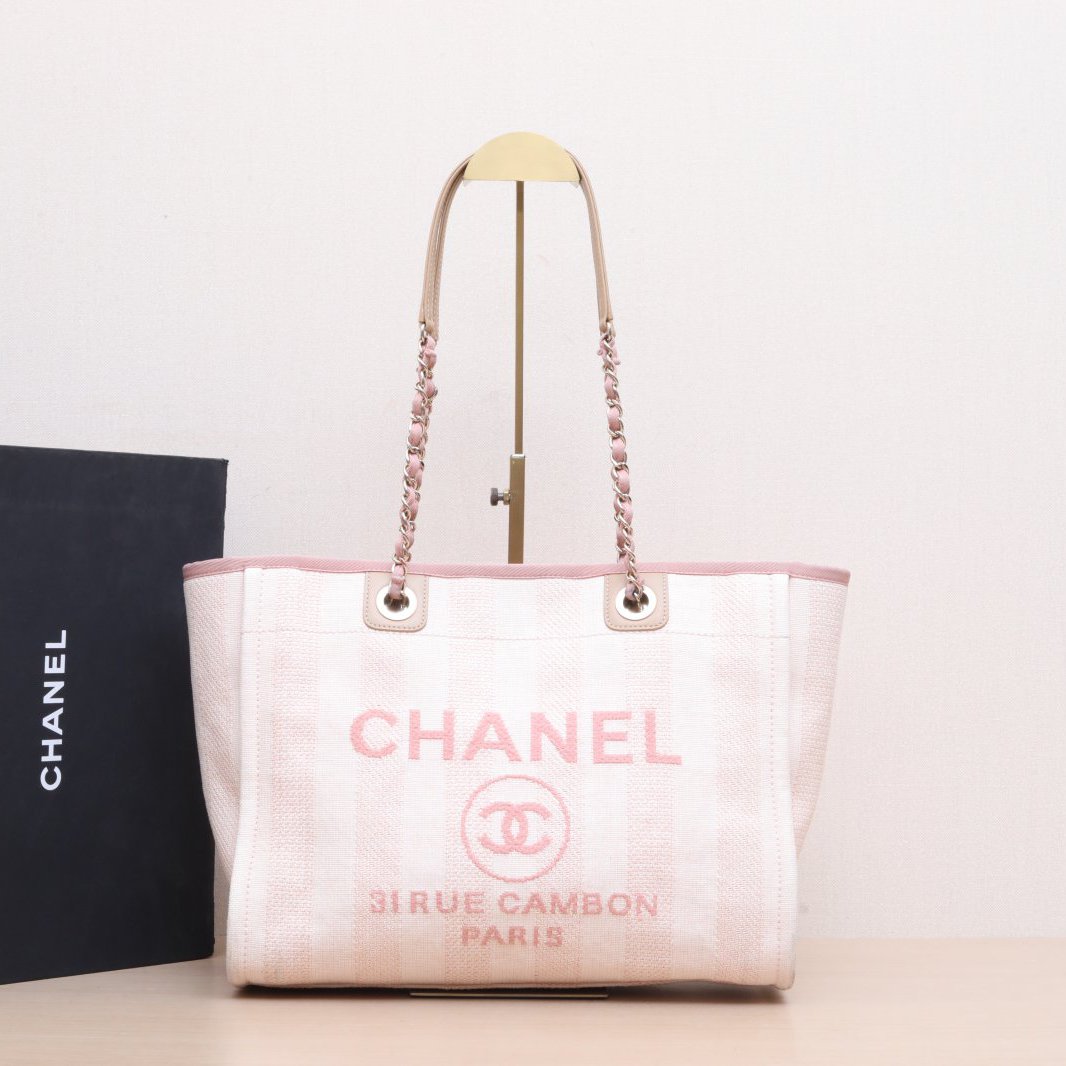 95新 Chanel/香奈儿 【小花Han】沙滩包 购物包 中号 粉色 29开