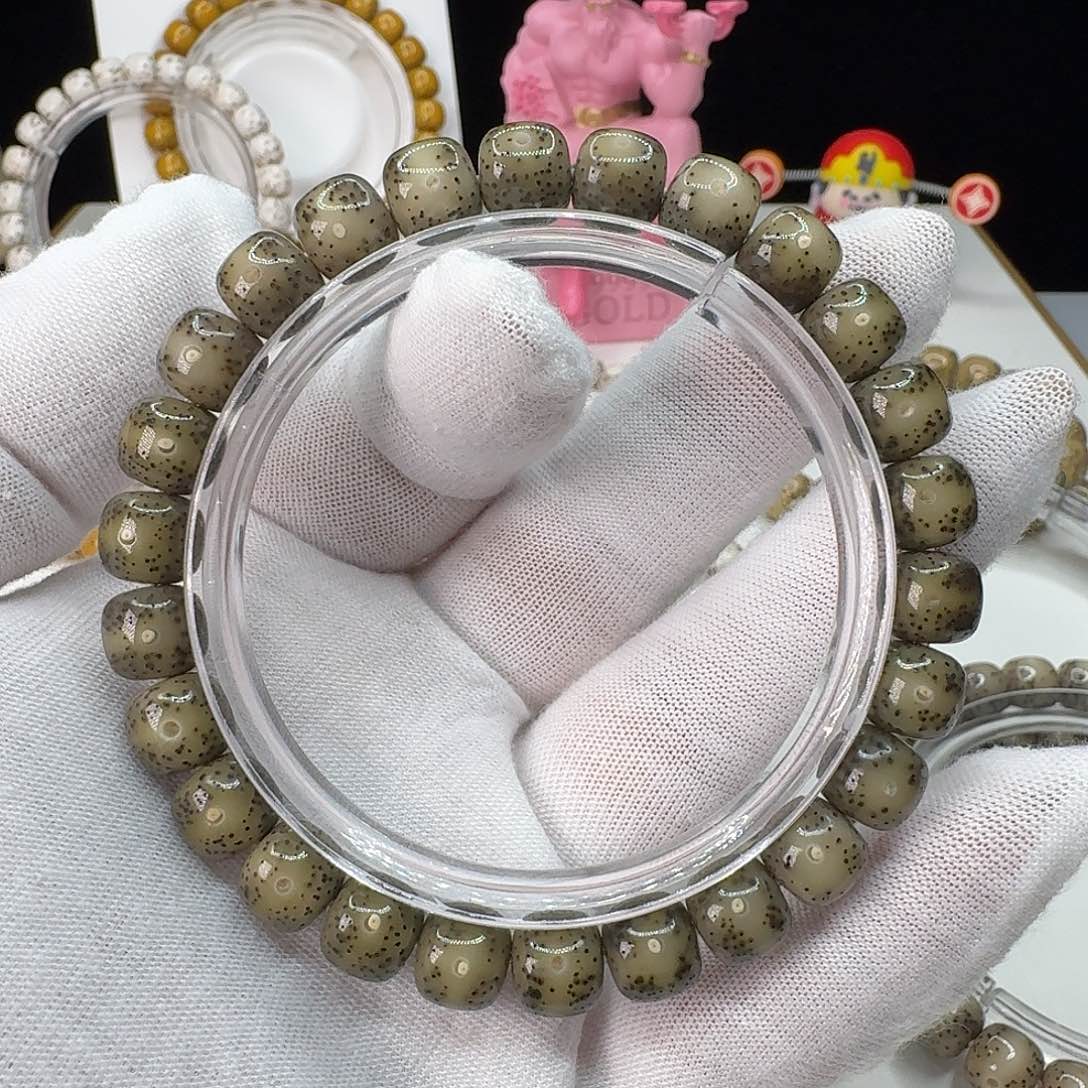 星月菩提手串石玉料卡9一线天留白