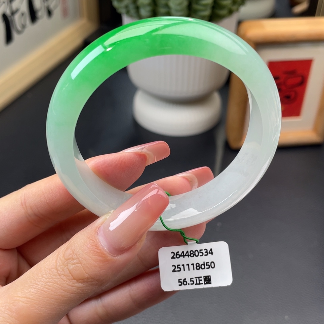 翡翠未镶嵌手镯正圈56.5阳春白雪