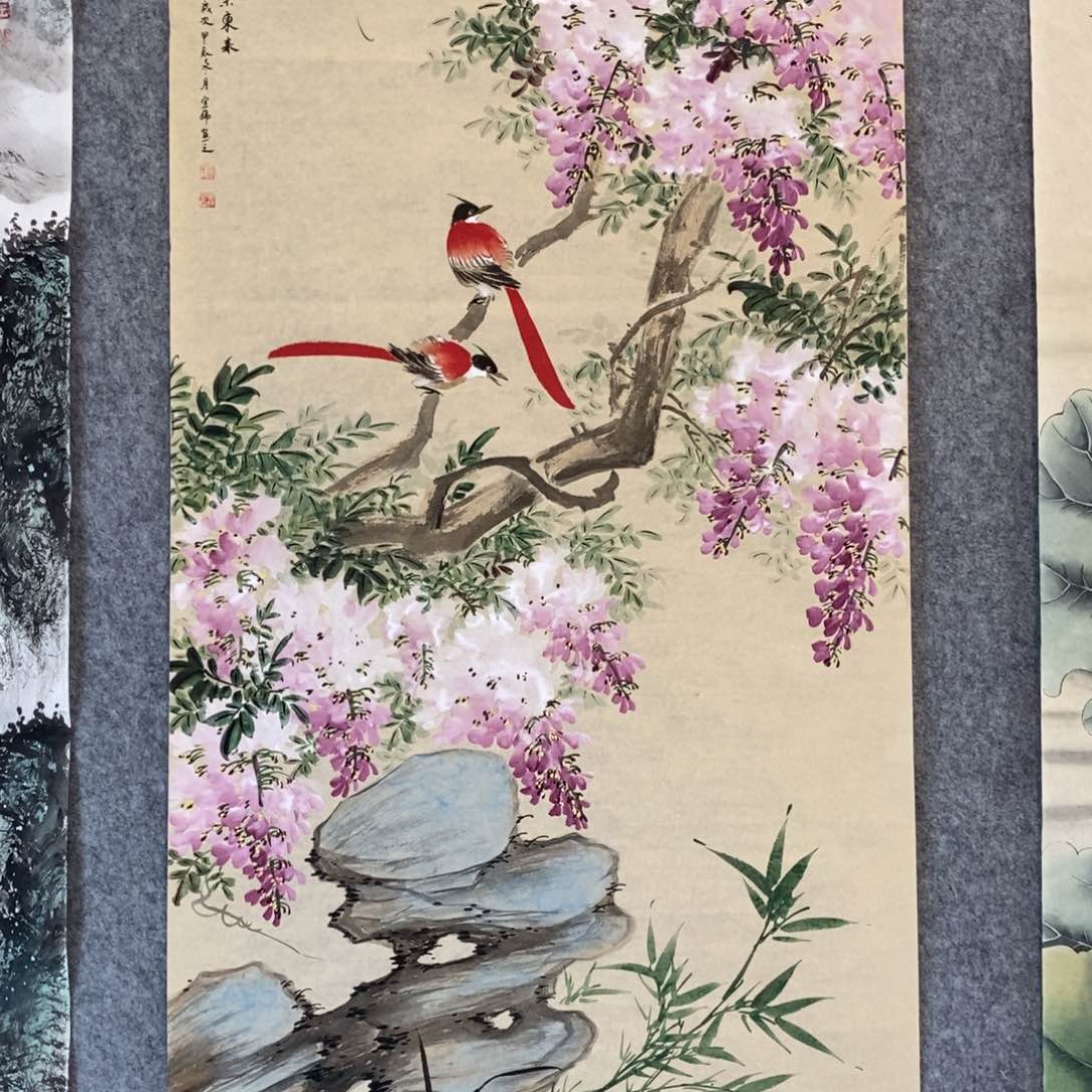 国画六***彪四尺竖幅紫藤