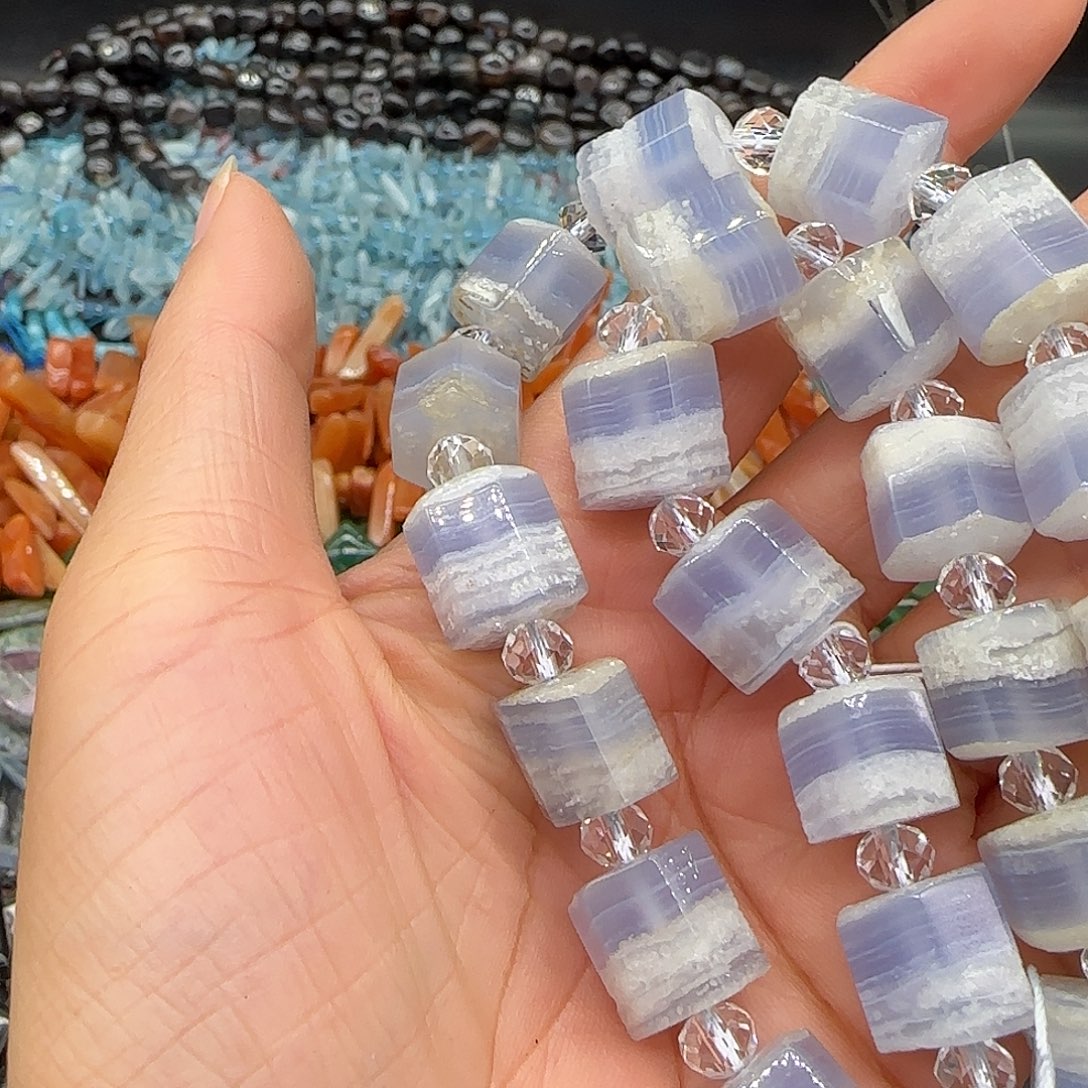 淡****合金玛瑙/玉髓珠宝半成品蓝纹玛瑙拍两84发一条