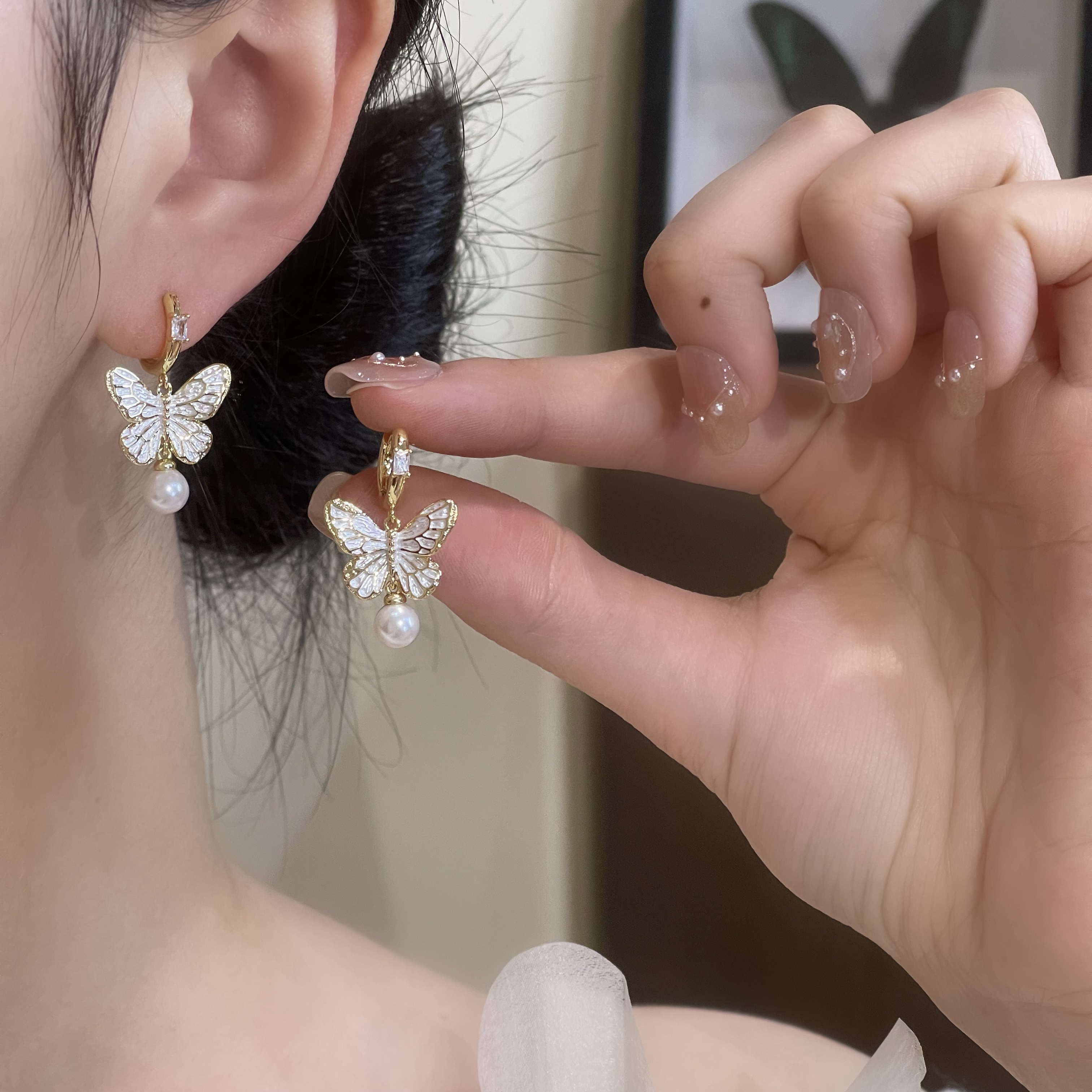 A-199 法式温柔超仙蝴蝶耳扣时尚百搭精致气质耳饰