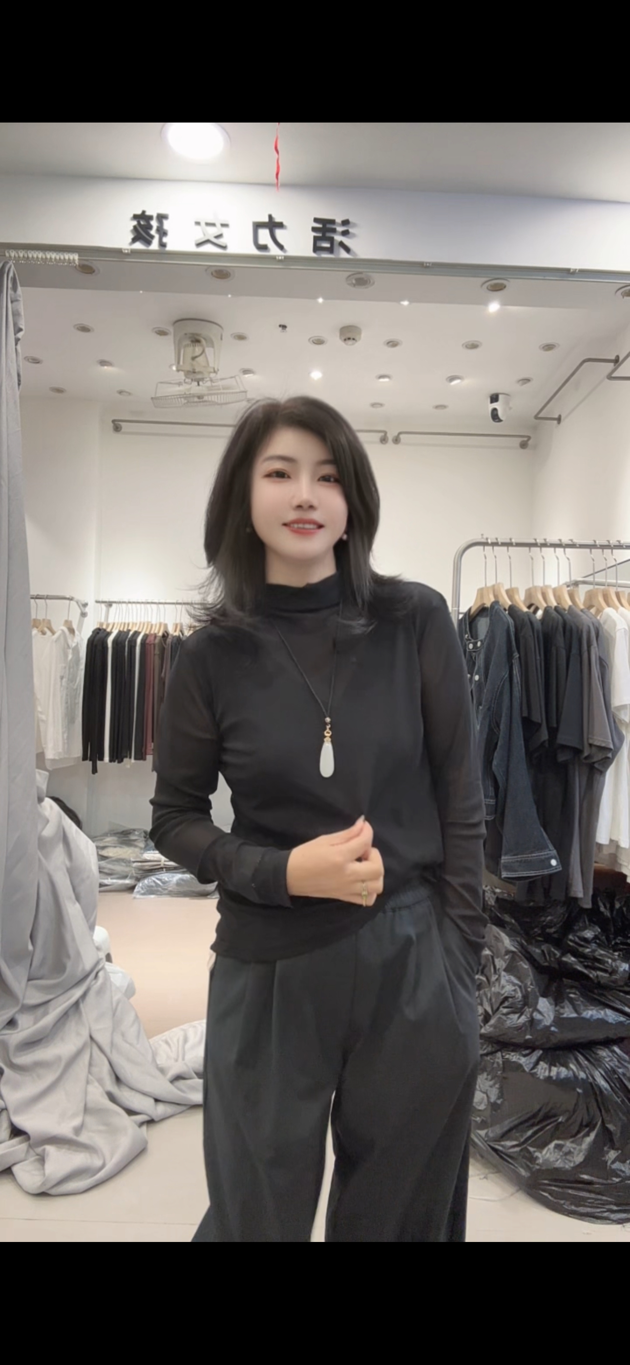 半高领纱网显瘦百搭打底衫