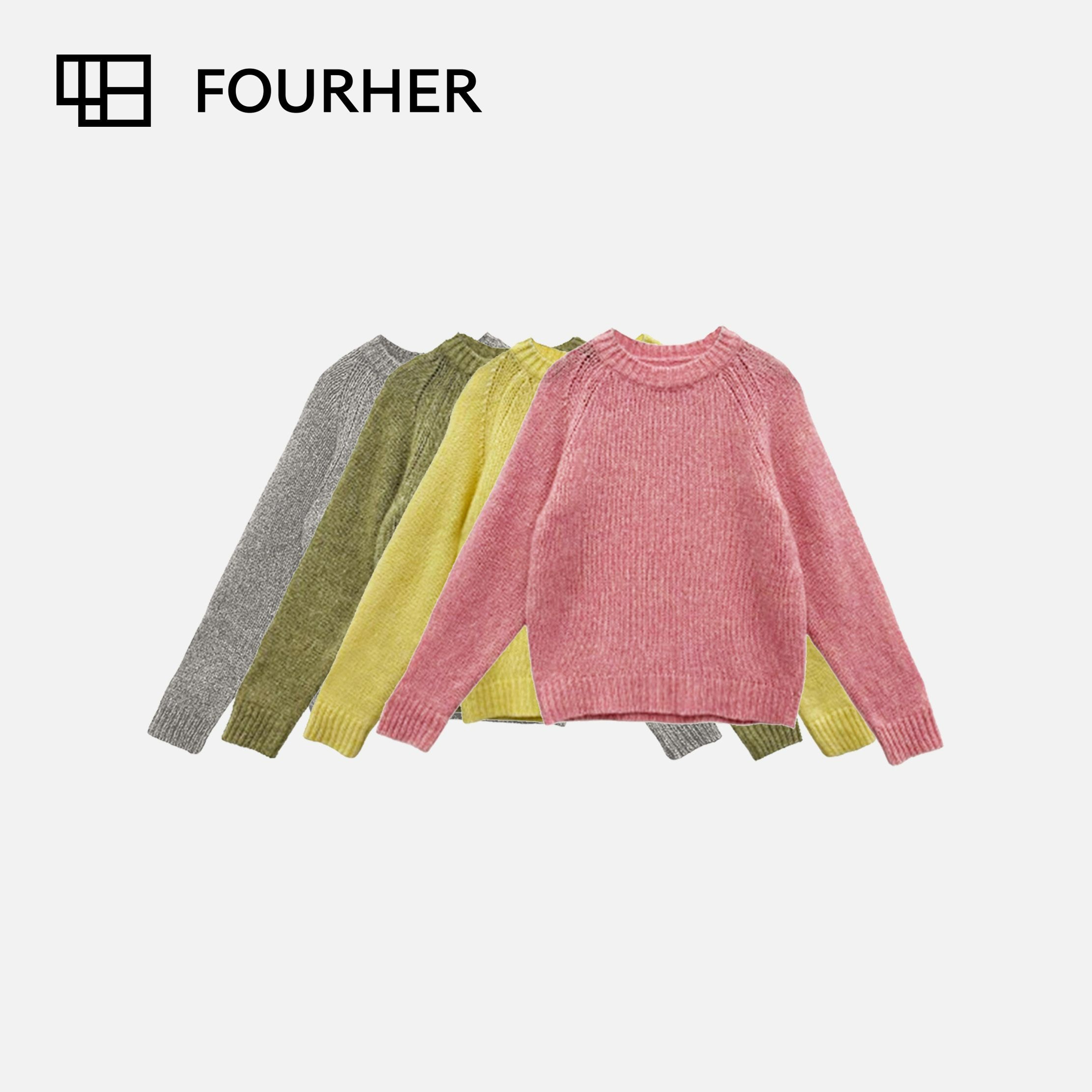 FOURHER暮冬芝华士 复古点子纱 插肩袖套头针织衫