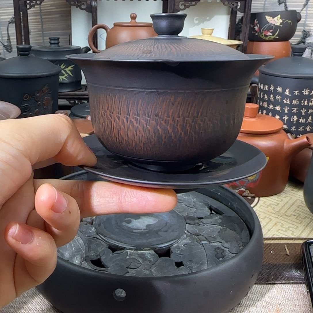 建水紫陶全品全手工三才盖碗