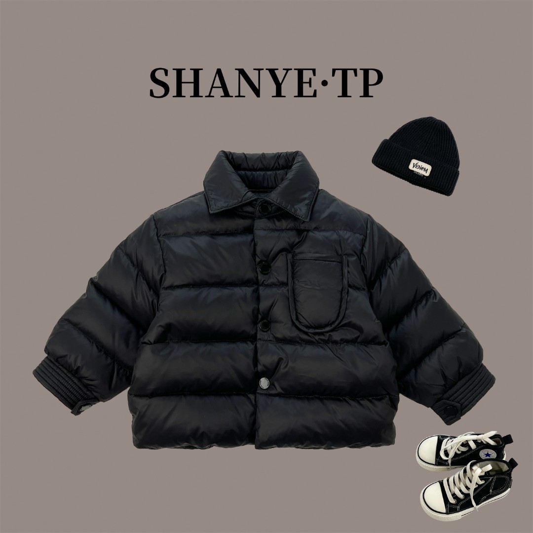 现货 冬季儿童新款时尚简约翻领黑色保暖羽绒服HF-DB-176