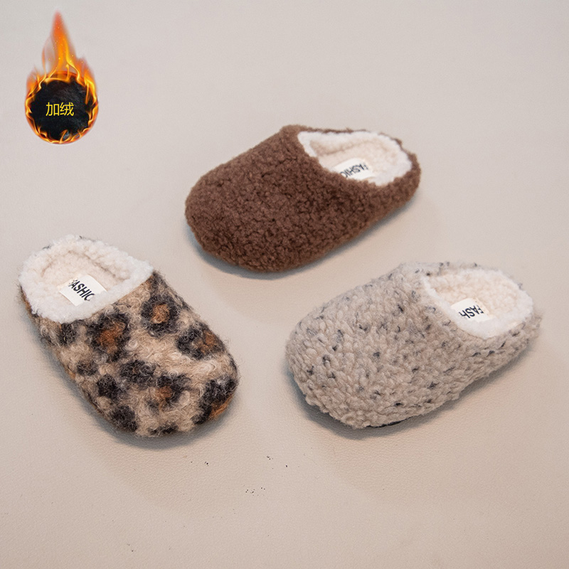 女童毛毛棉拖鞋冬季宝宝外穿毛绒一字拖男童居家包头半拖鞋保暖拖