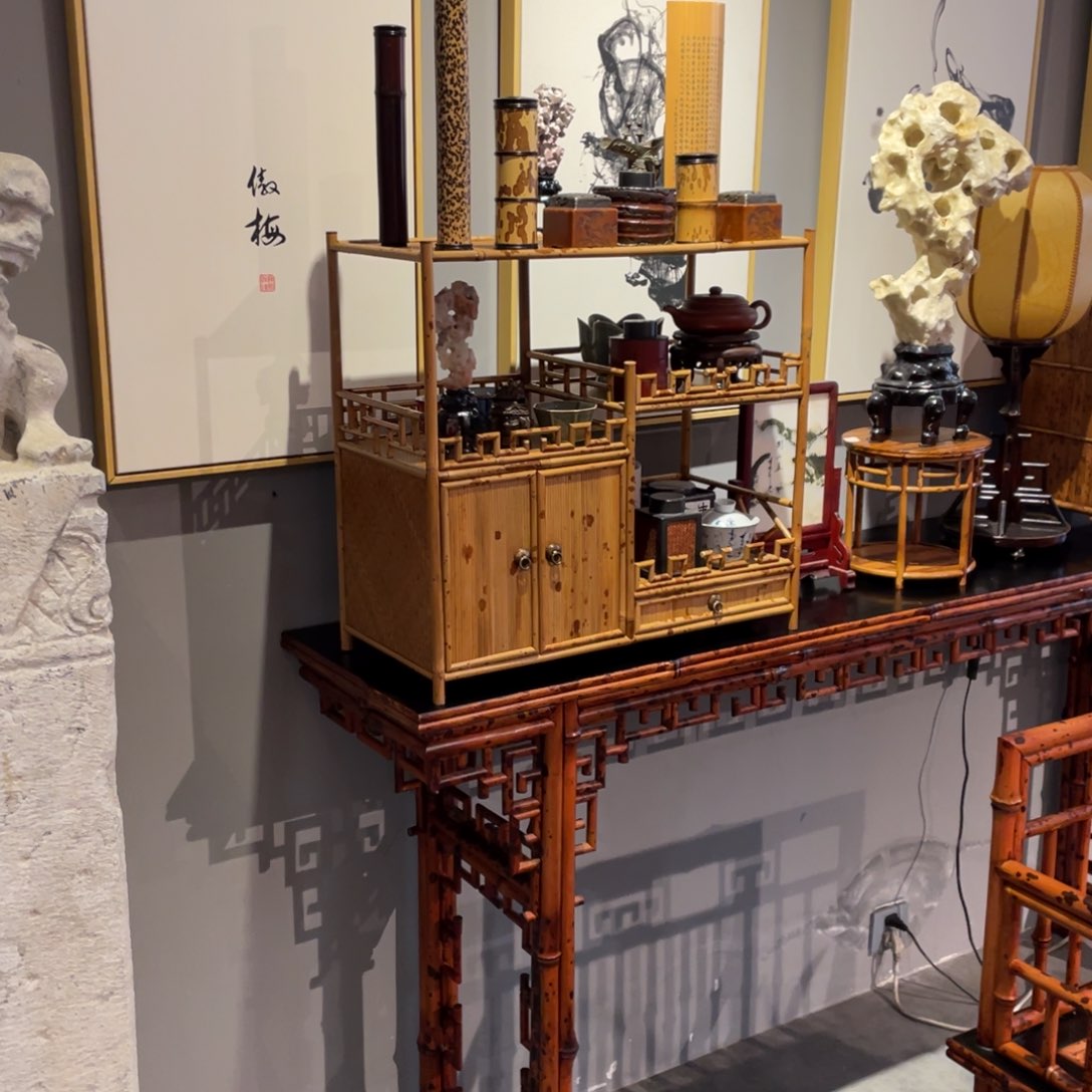 紫砂龟甲竹大*红湘妃竹茶具柜红湘妃竹茶具柜