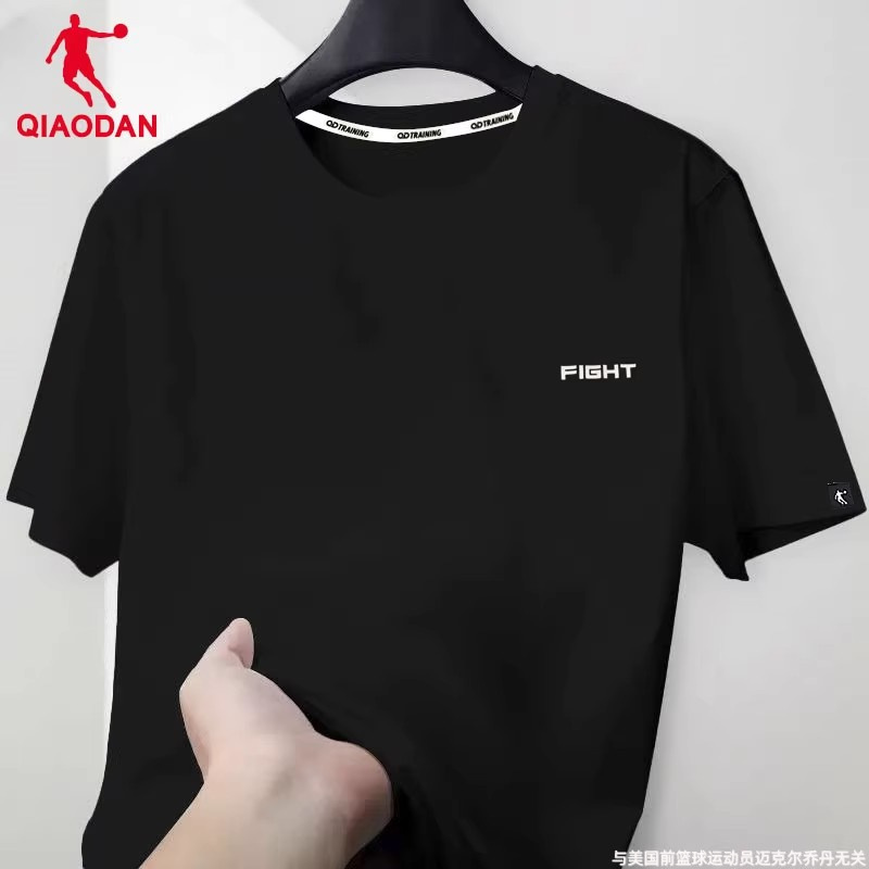乔丹短袖男款黑色t恤衫2025新款夏季半截袖休闲运动上衣男士纯棉t
