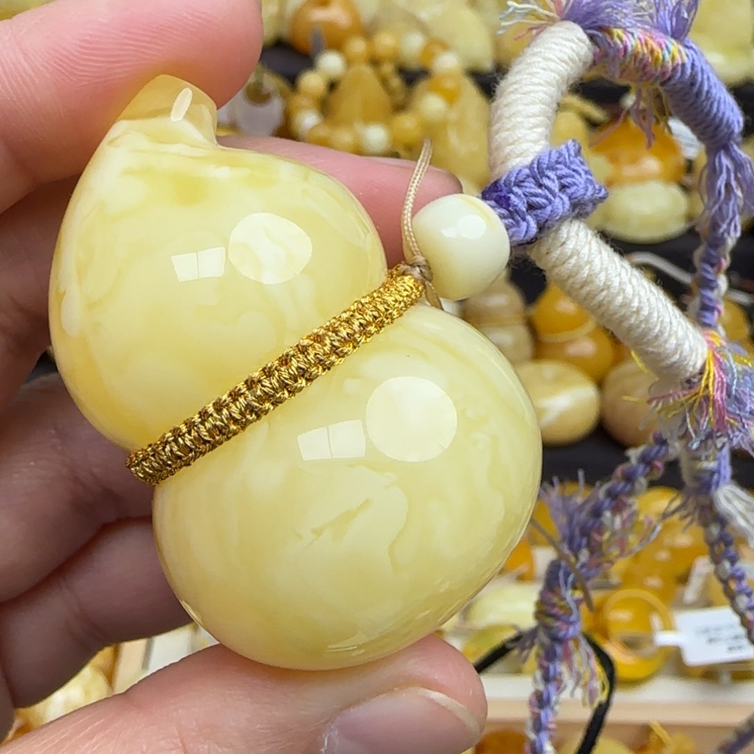 蜜蜡套链未镶嵌天然白花蜜蜡葫芦吊坠