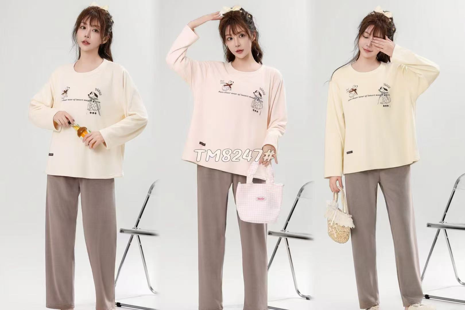 【淼淼妈】女士海岛绒套头家居服8247