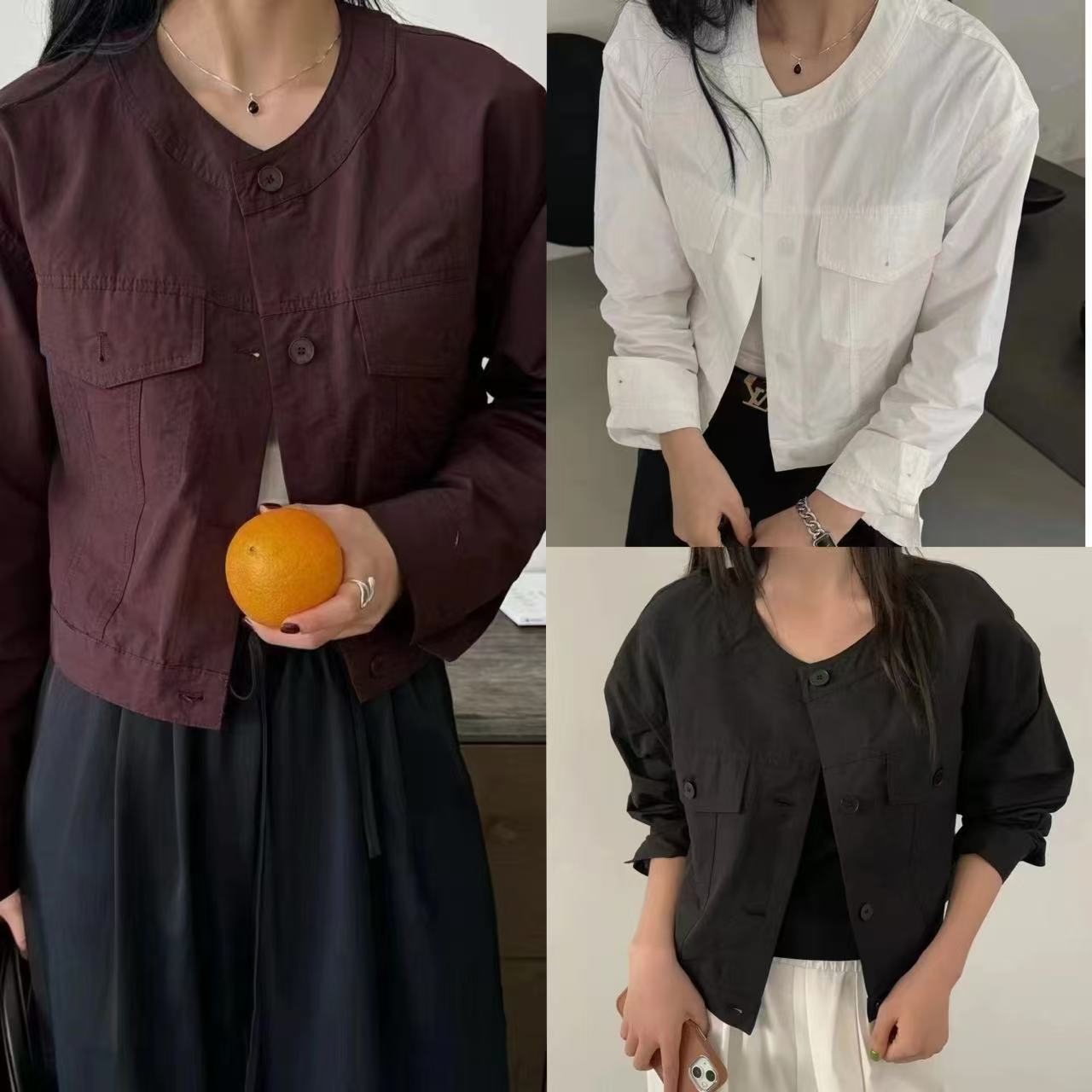 8906#春秋圆领单排扣短外套