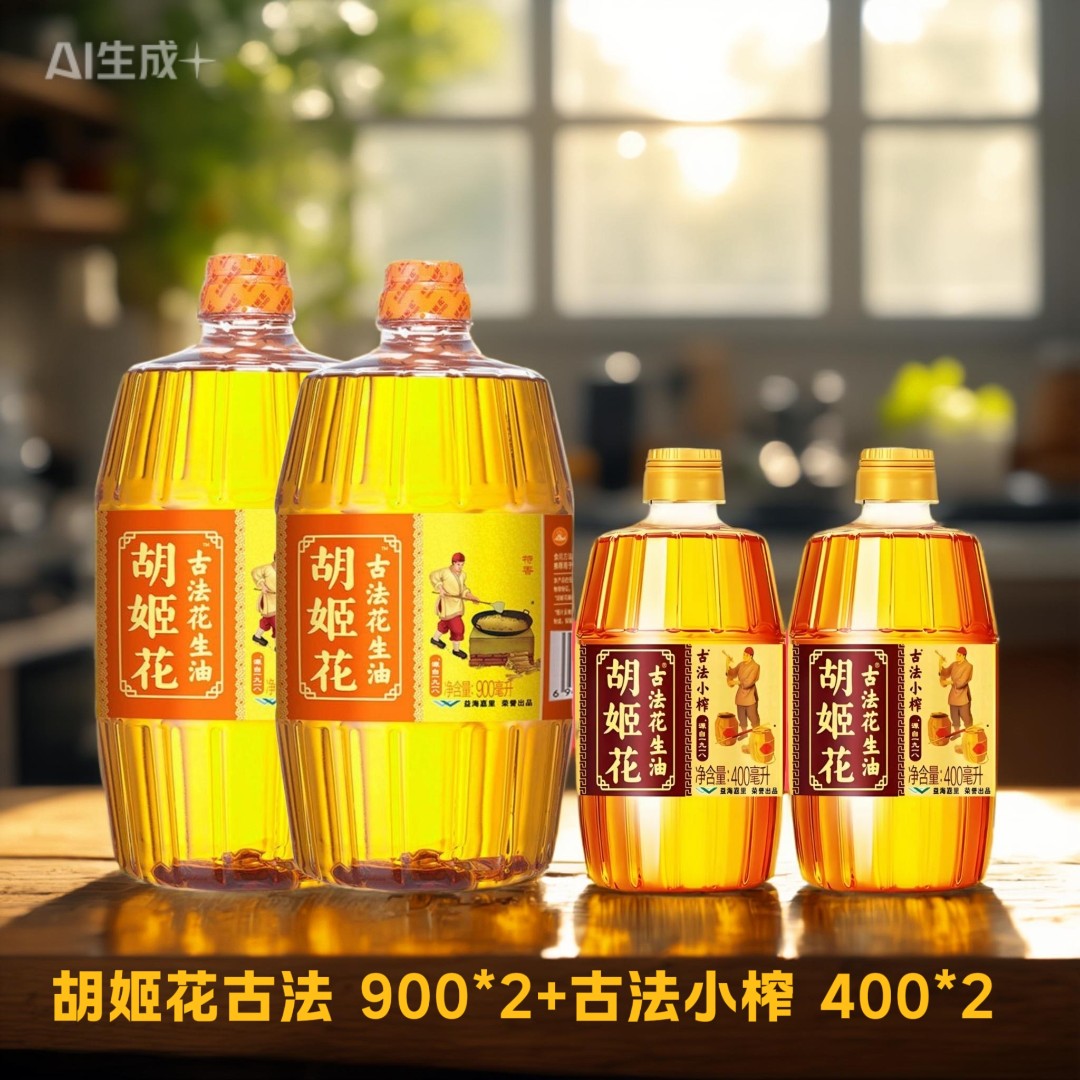 胡姬花古法花生油正品新日期纯正花生食用油900ml*2+400ml*2