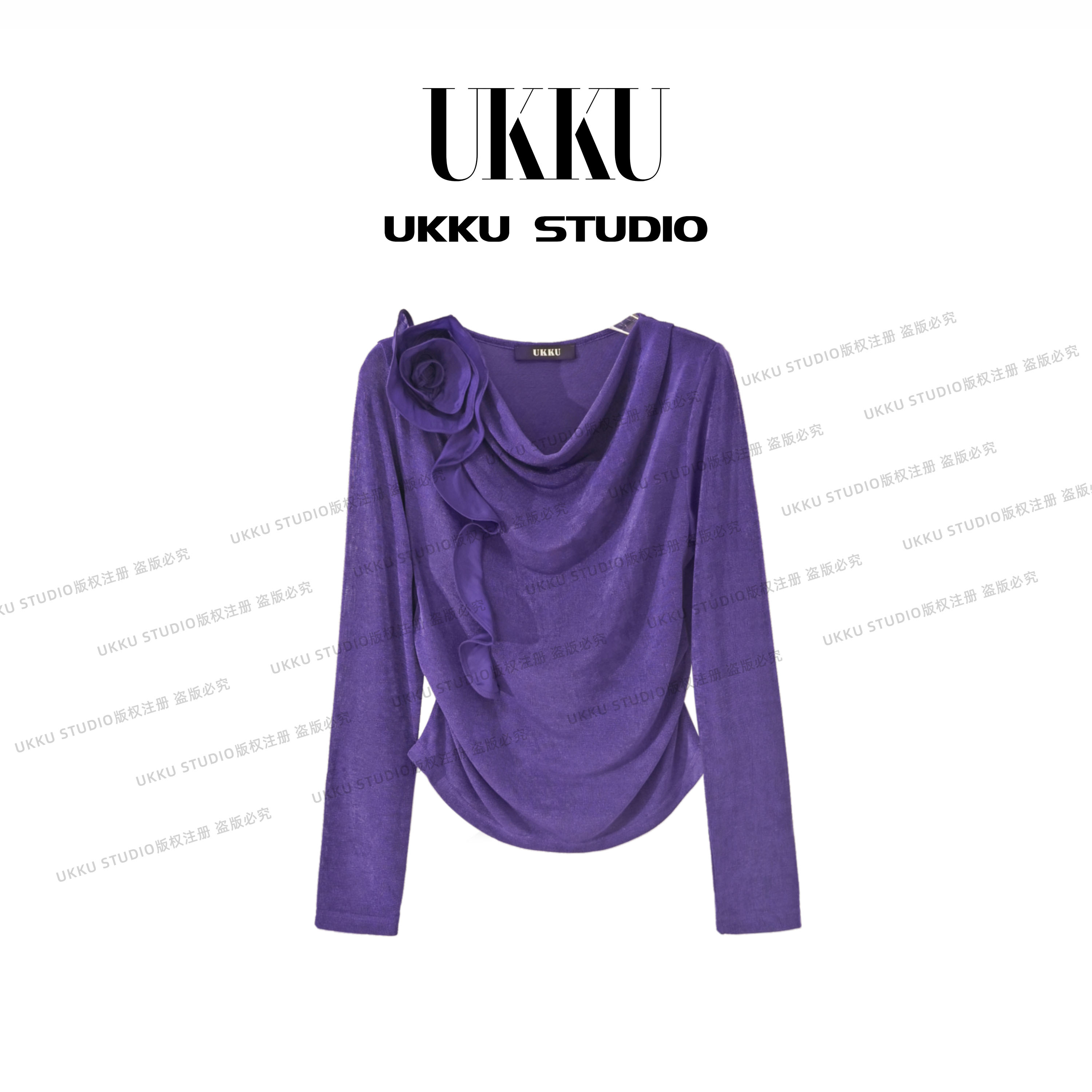 大美原创【UKKUSTUDIO】简约纯色款宽松设计师诺兰蒂紫衬衫514681