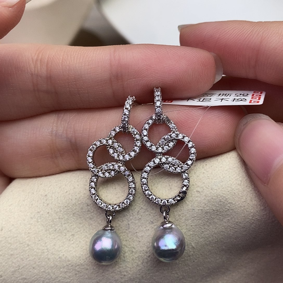 海水珍珠耳饰银S925镶嵌