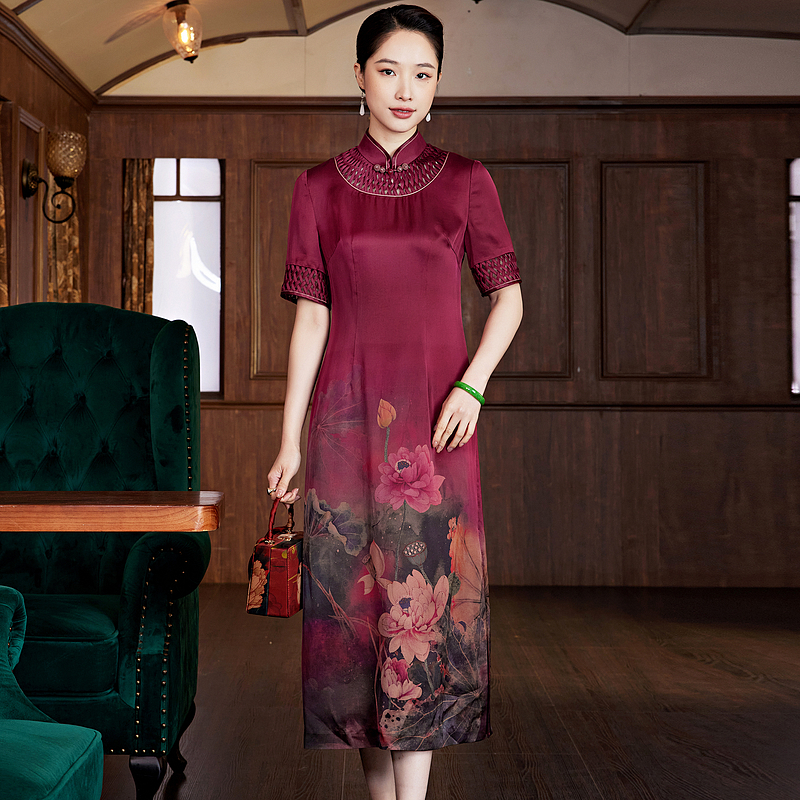 【玺玥孤品】重缎气质手工编织玫红婚庆国风改良旗袍裙W24012