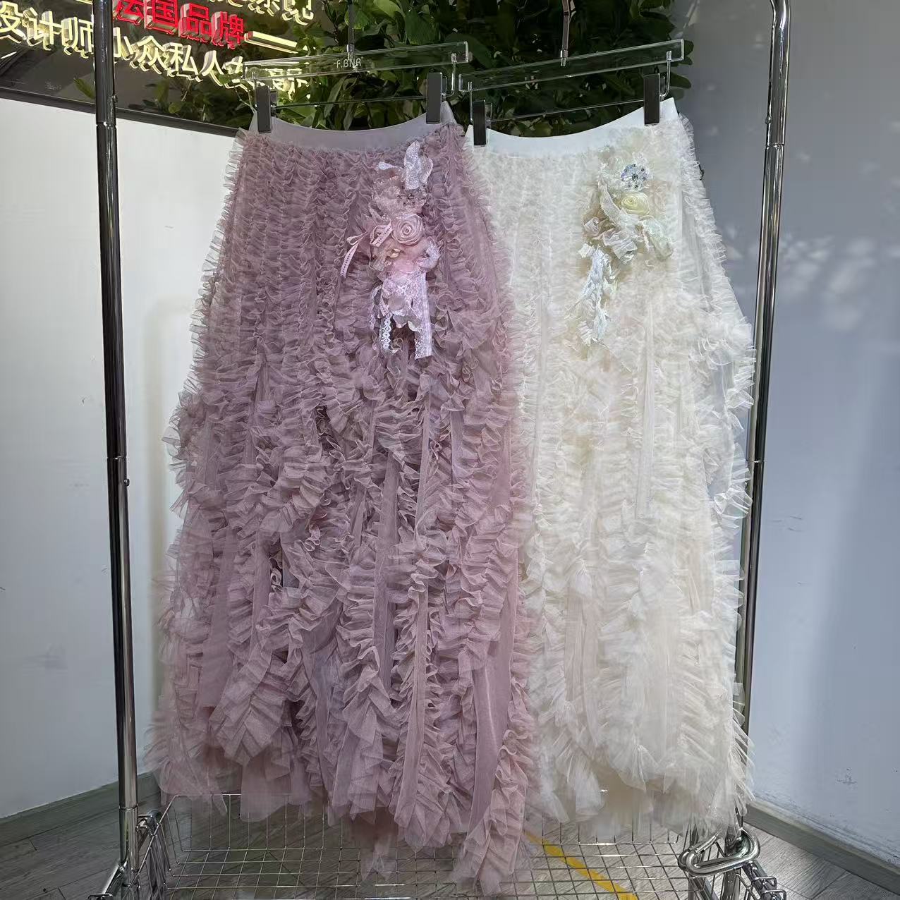 FBNR 兰姐家玫瑰花网纱百褶裙 7506