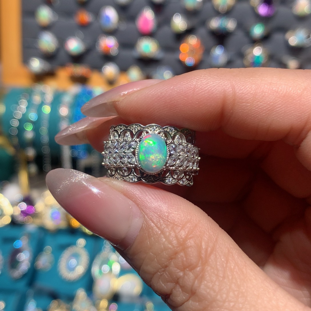 欧泊福利戒指银S925镶嵌