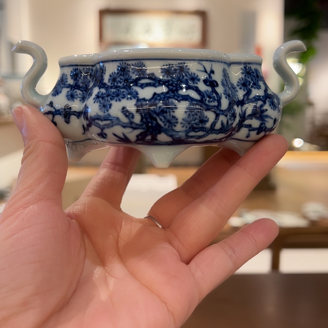 仿明手工手绘缠枝香炉啊