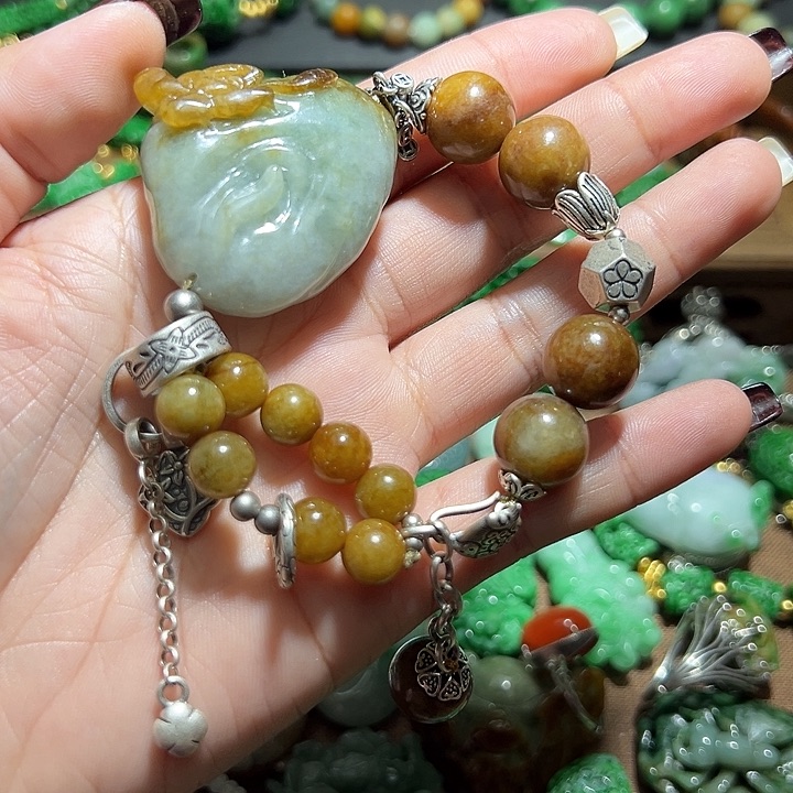 翡翠手串银S925镶嵌翡翠手串