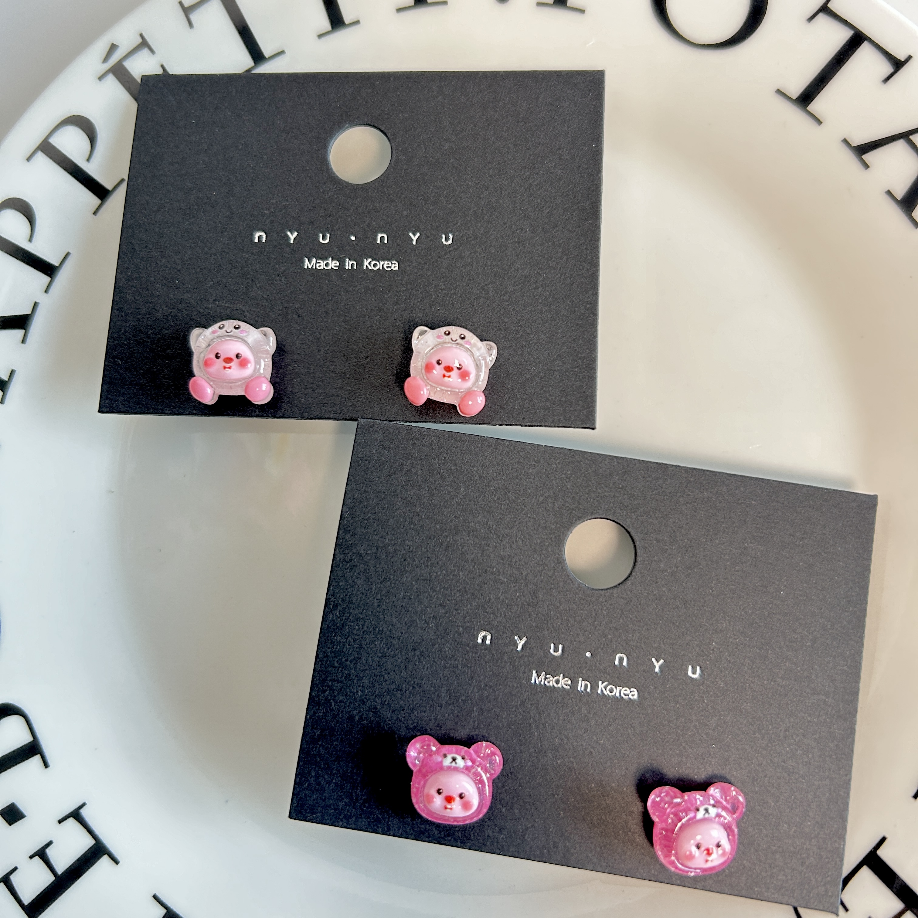 非金属树脂耳饰 韩国博主同款粉嫩小海狸小众银针耳钉耳饰