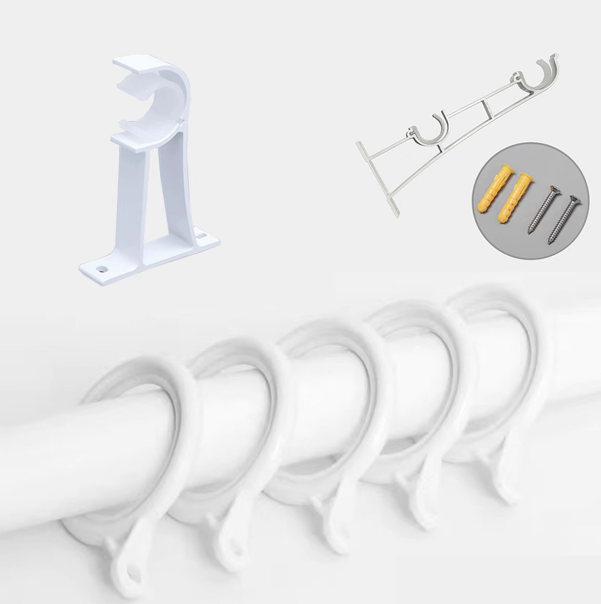 罗马杆窗帘杆配件挂钩窗帘转换圈单杆支架双杆支架