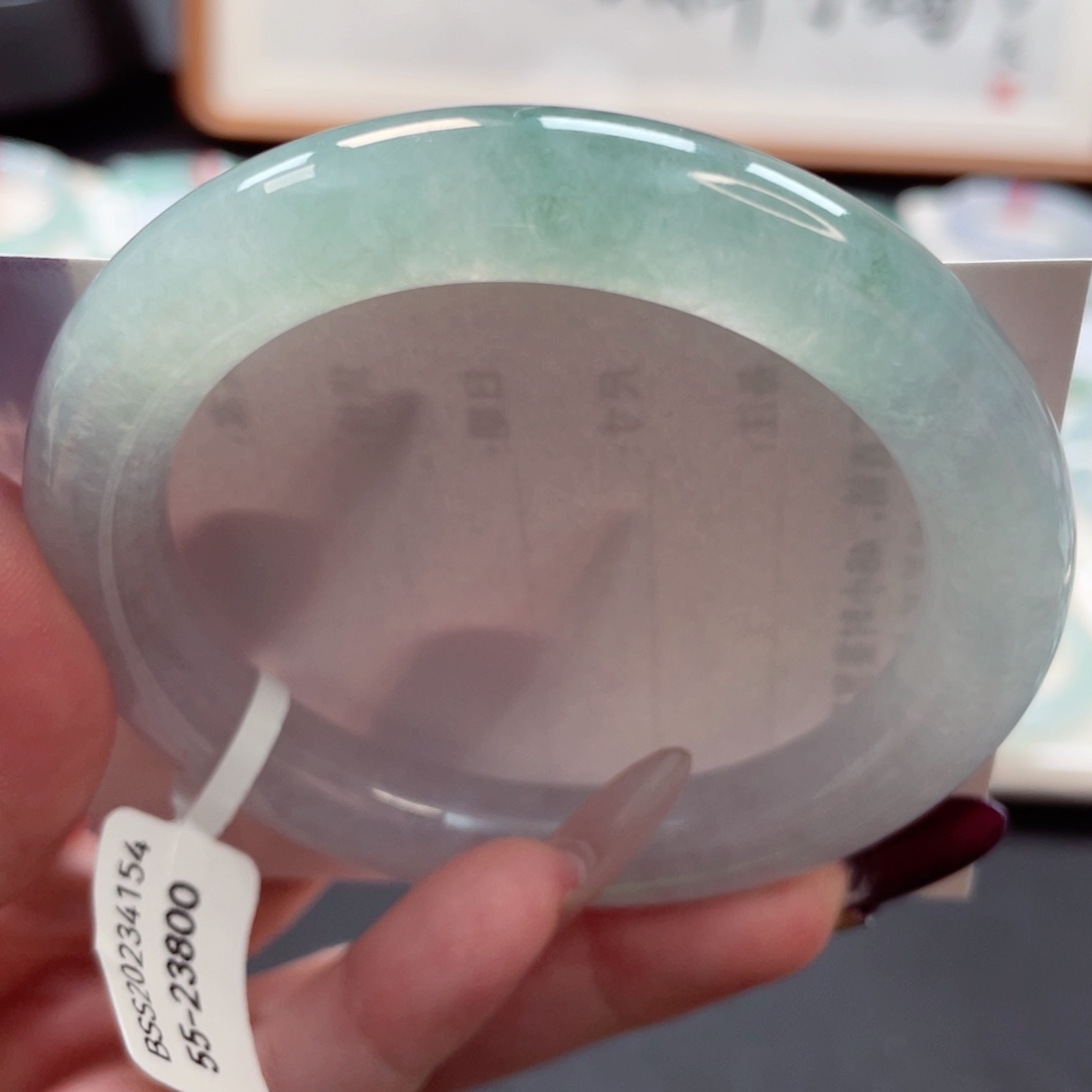 【闪购商品】翡翠未镶嵌手镯冰种冰透晴水色圆条55+，3号