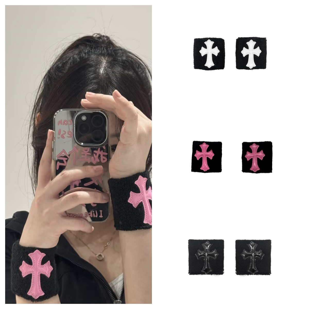 非金属皮质手镯 Chrome Hearts 克罗心 漆皮十字运动护腕