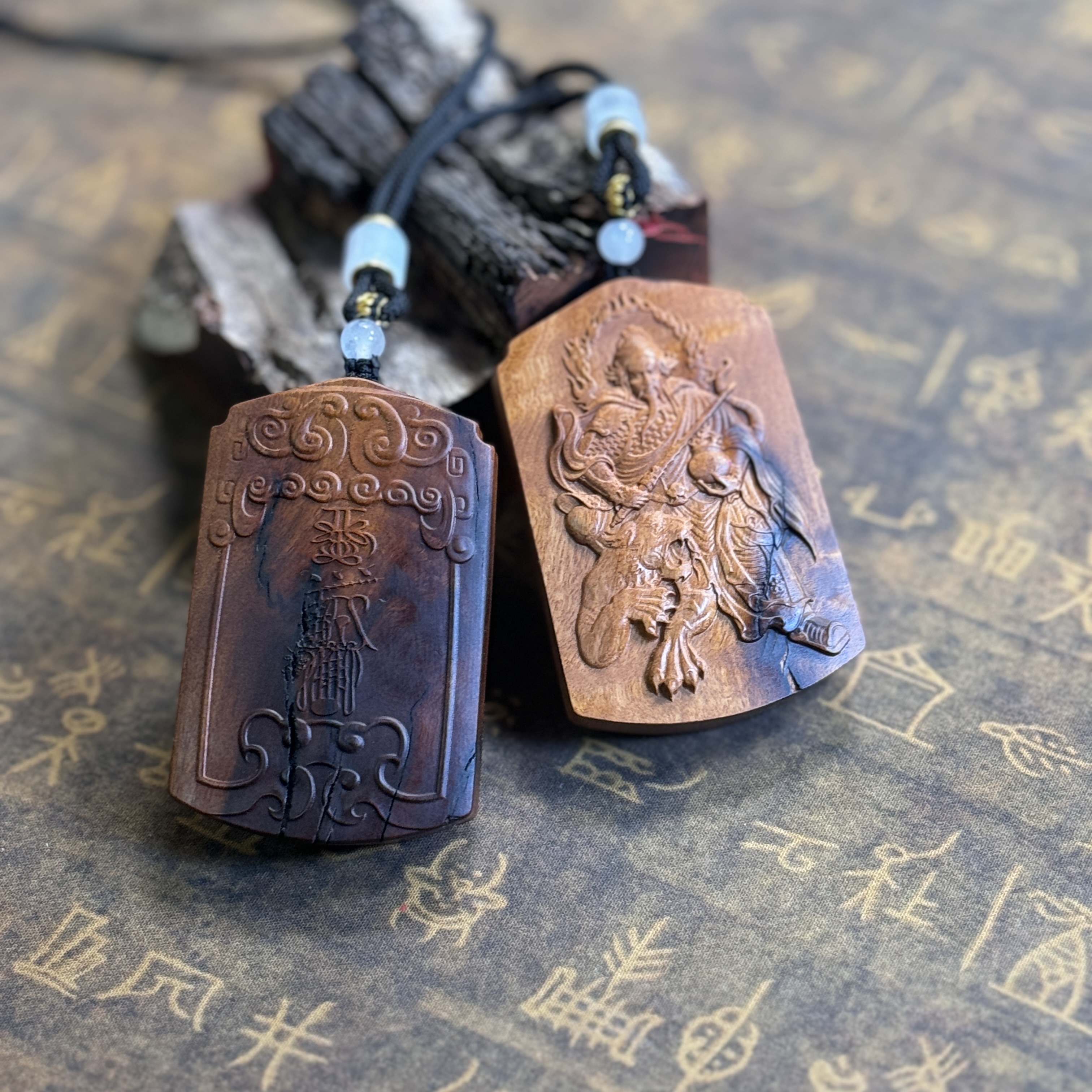 武财赵公明 吊坠 双面精雕雷击枣木纯天然雷击枣木原木原色