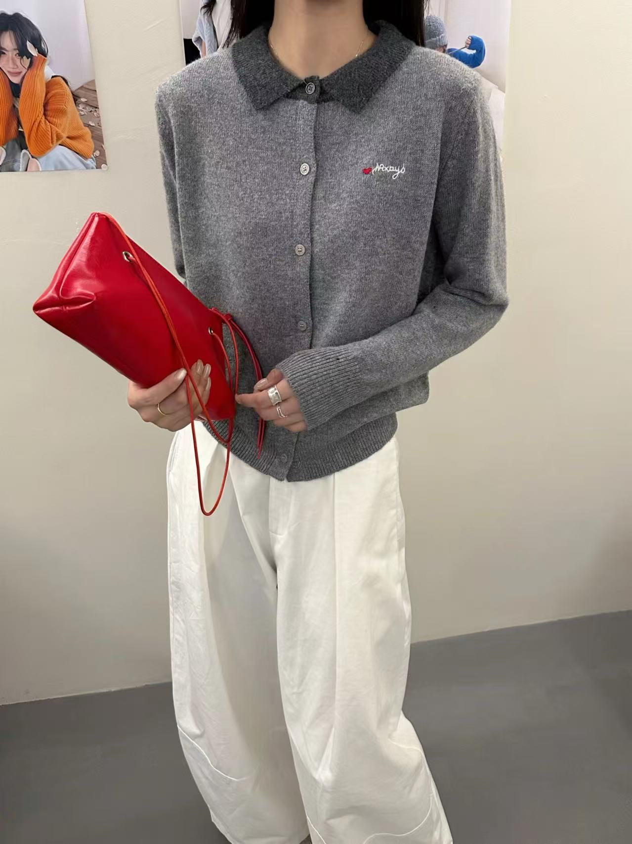 032常规款翻领秋冬长袖针织衫上衣轻职风