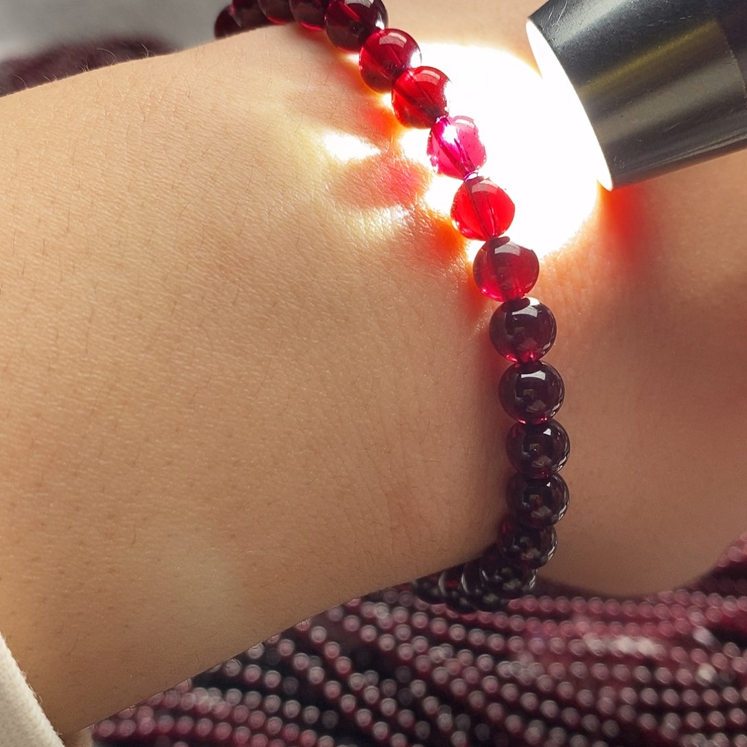 石榴石手链未镶嵌6.3mm老矿酒红