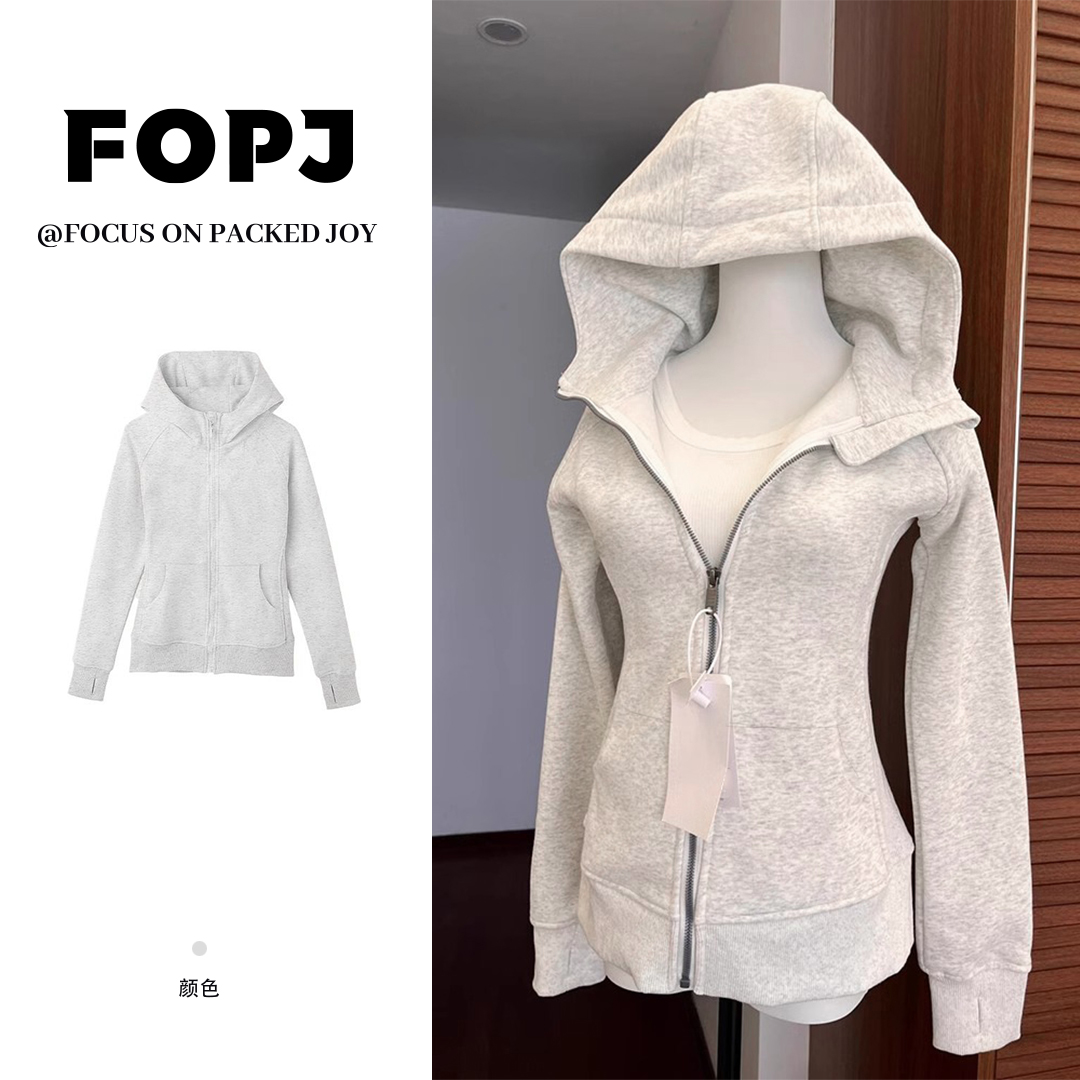 FOPJ春秋时尚气质卫衣女连帽拉链运动休闲风修身显瘦加绒上衣外套
