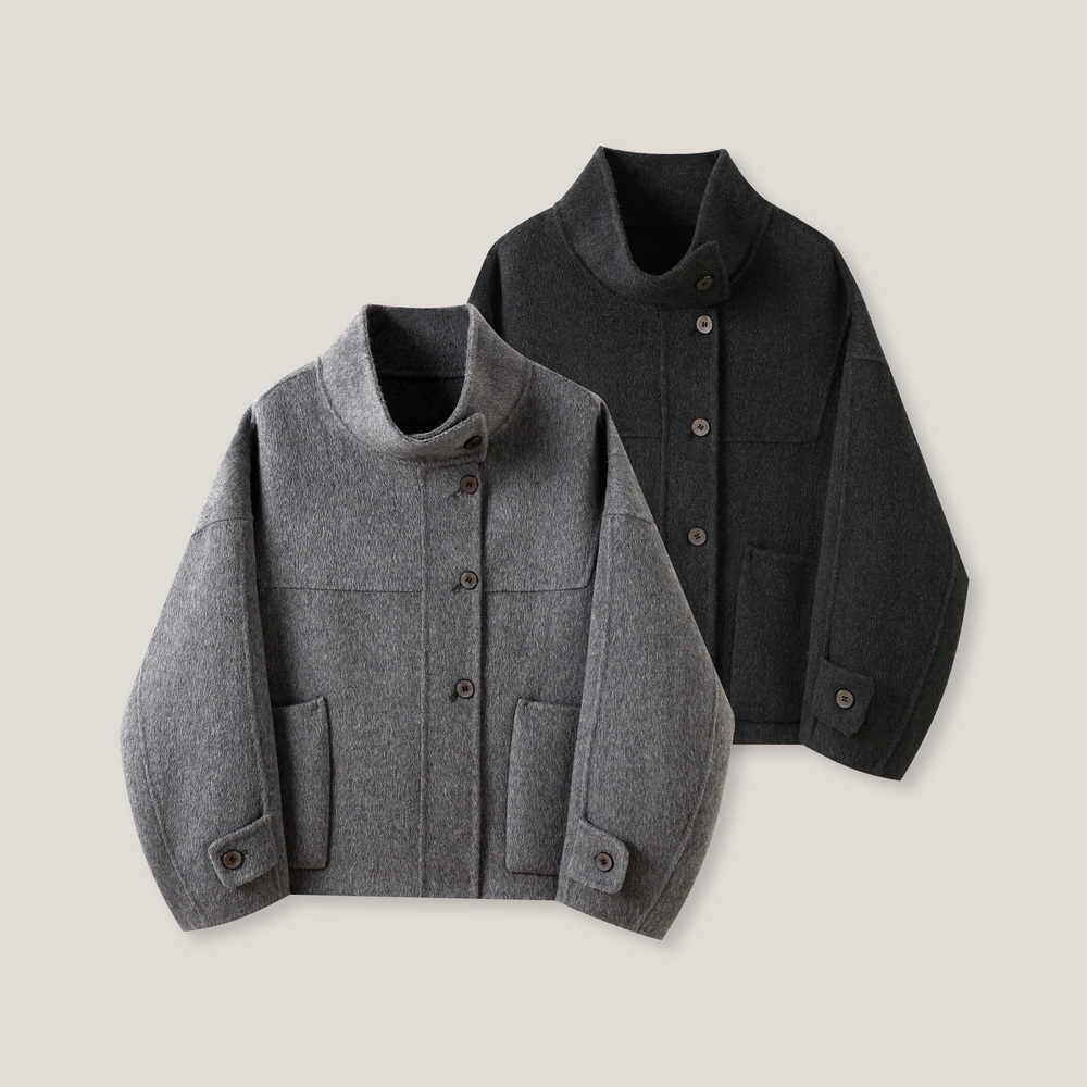  高端休闲百搭立领双面毛呢长袖外套ss26513