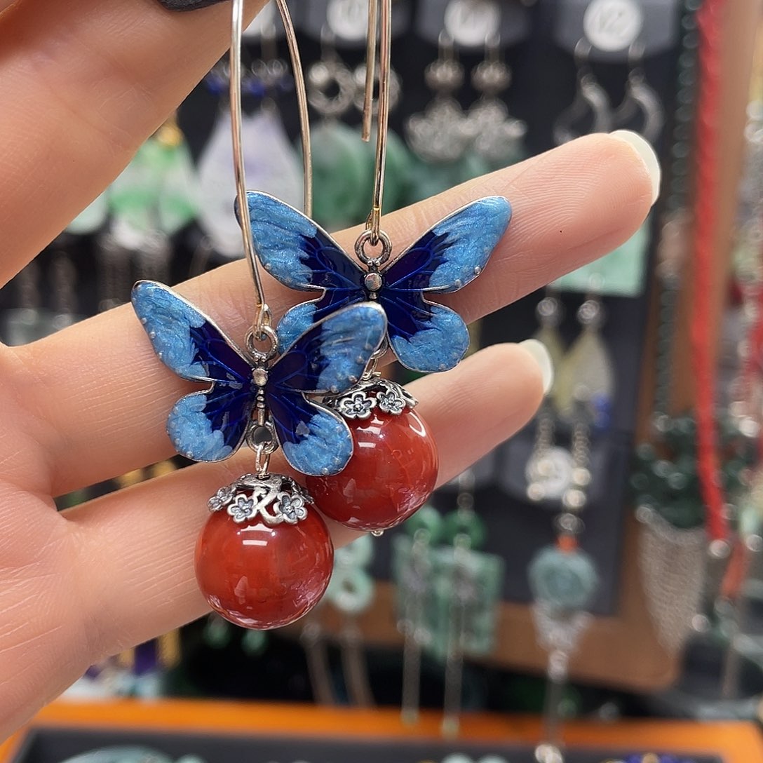 南红玛瑙耳饰银S925镶嵌gbnhhhgj