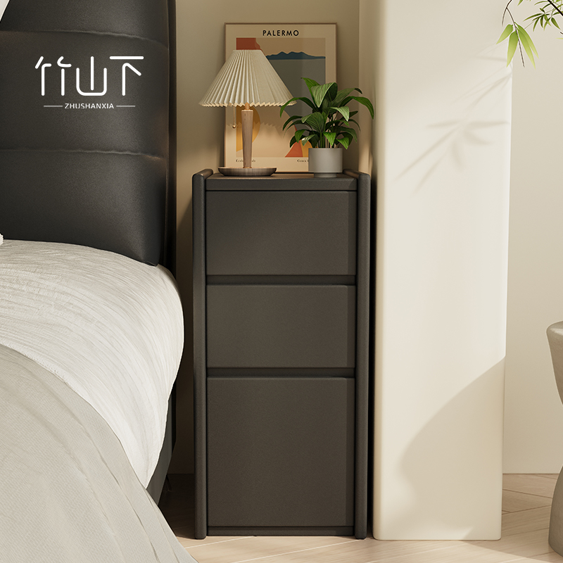 实木床头柜小型窄小免安装家用落地式床头收纳柜床头置物架文件柜