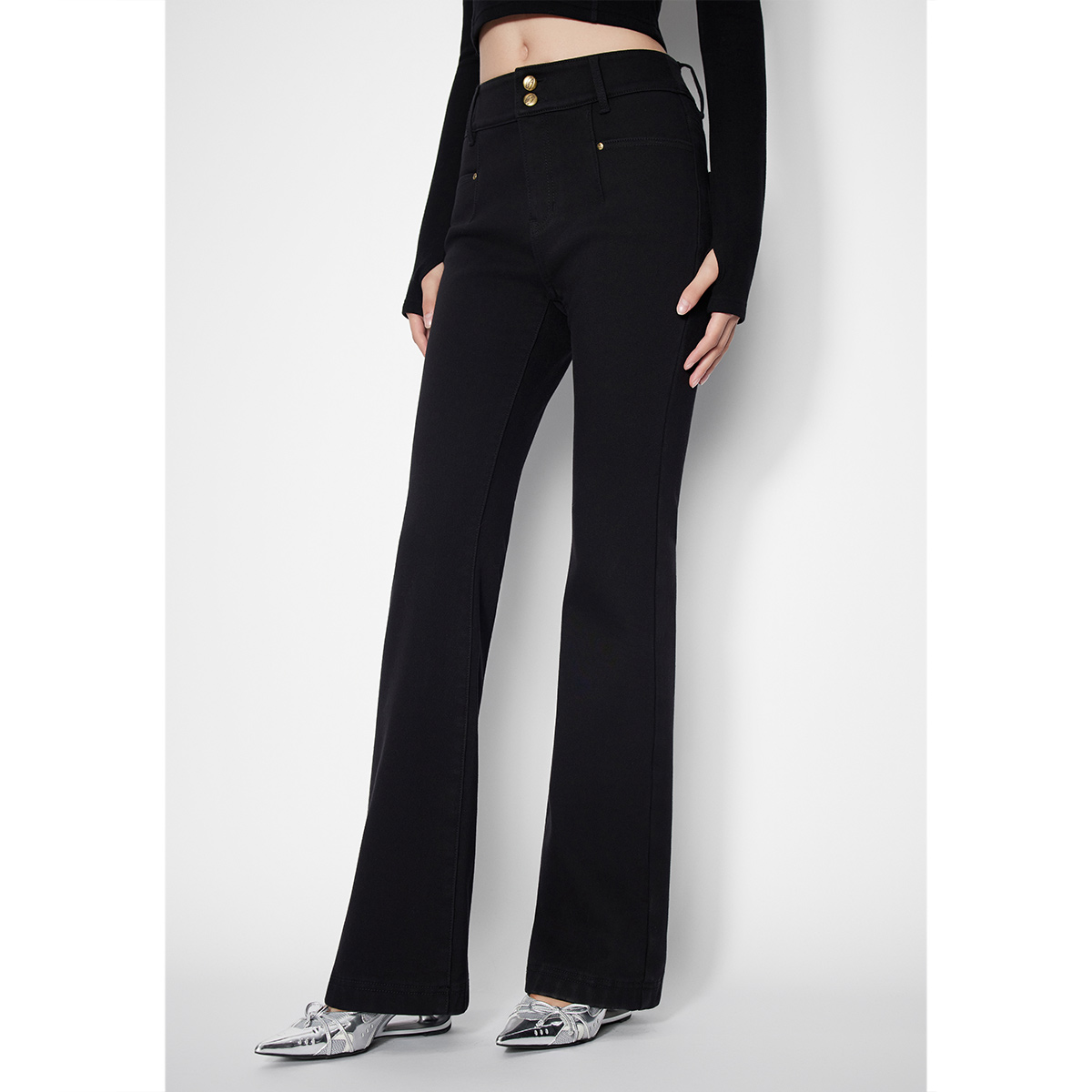 SALT.P可颜 2025冬季新款天丝混纺加绒保暖微喇牛仔裤AC35520080