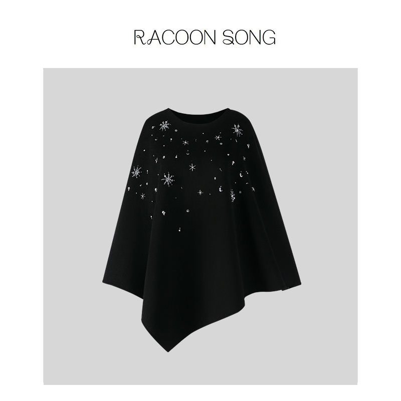 RACOON SONG【星辰】2025秋冬新款高级羊绒斗篷大衣轻奢毛呢外套女