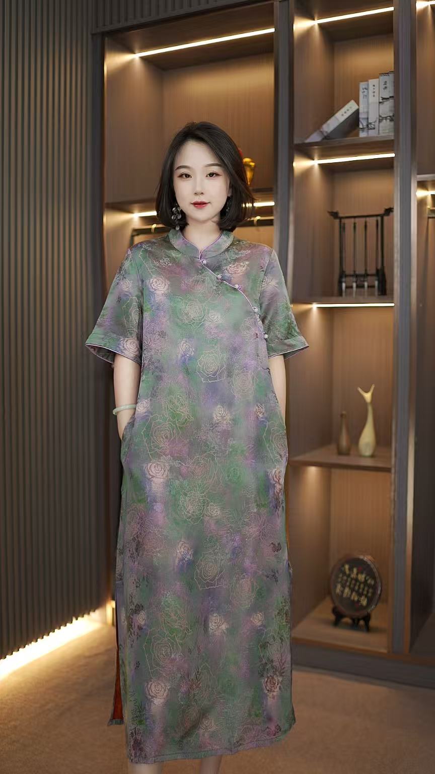 紫韵-新中式国风立领斜襟香云纱复古连衣群