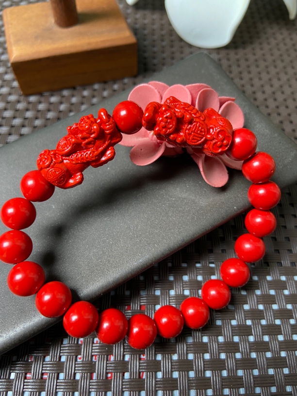 含辰砂工艺品朱砂红砂双貔貅手串