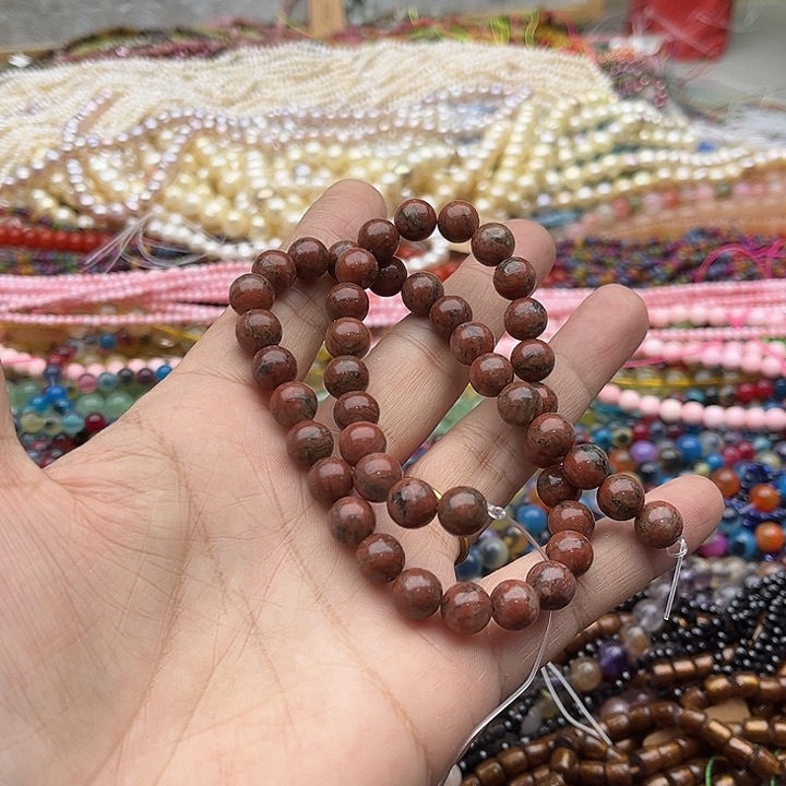 玛瑙/玉髓珠宝半成品未镶嵌一条8mm鸡血朱砂原石