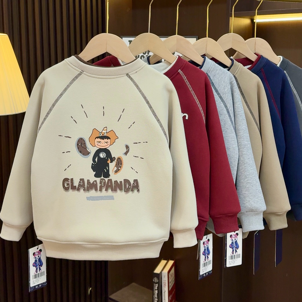 儿童撸猫绒卫衣冬新款男童加绒加厚上衣中大童时尚假两件打底3032