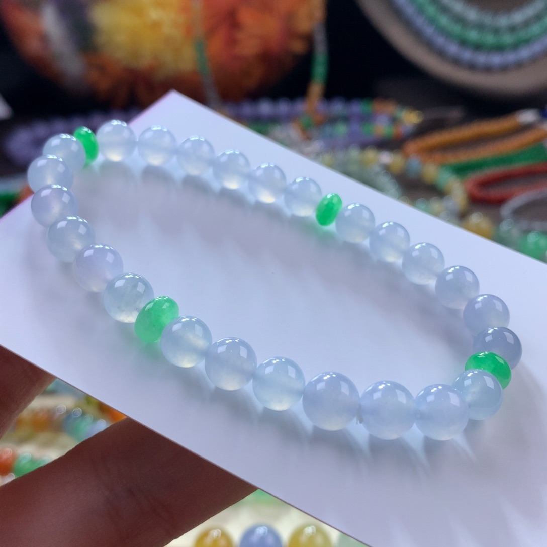 未镶嵌手链翡翠翡翠冰淡蓝紫卡6.30～7.20+