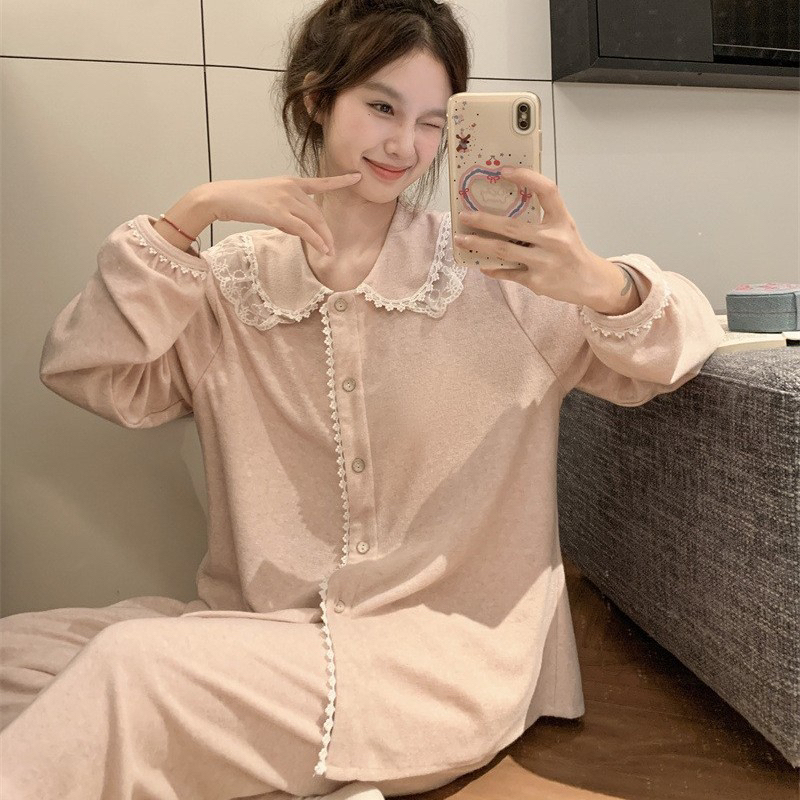 【张开心】类似图类似图！冬季胸垫加厚保暖娃领甜美粉色蕾丝家居服