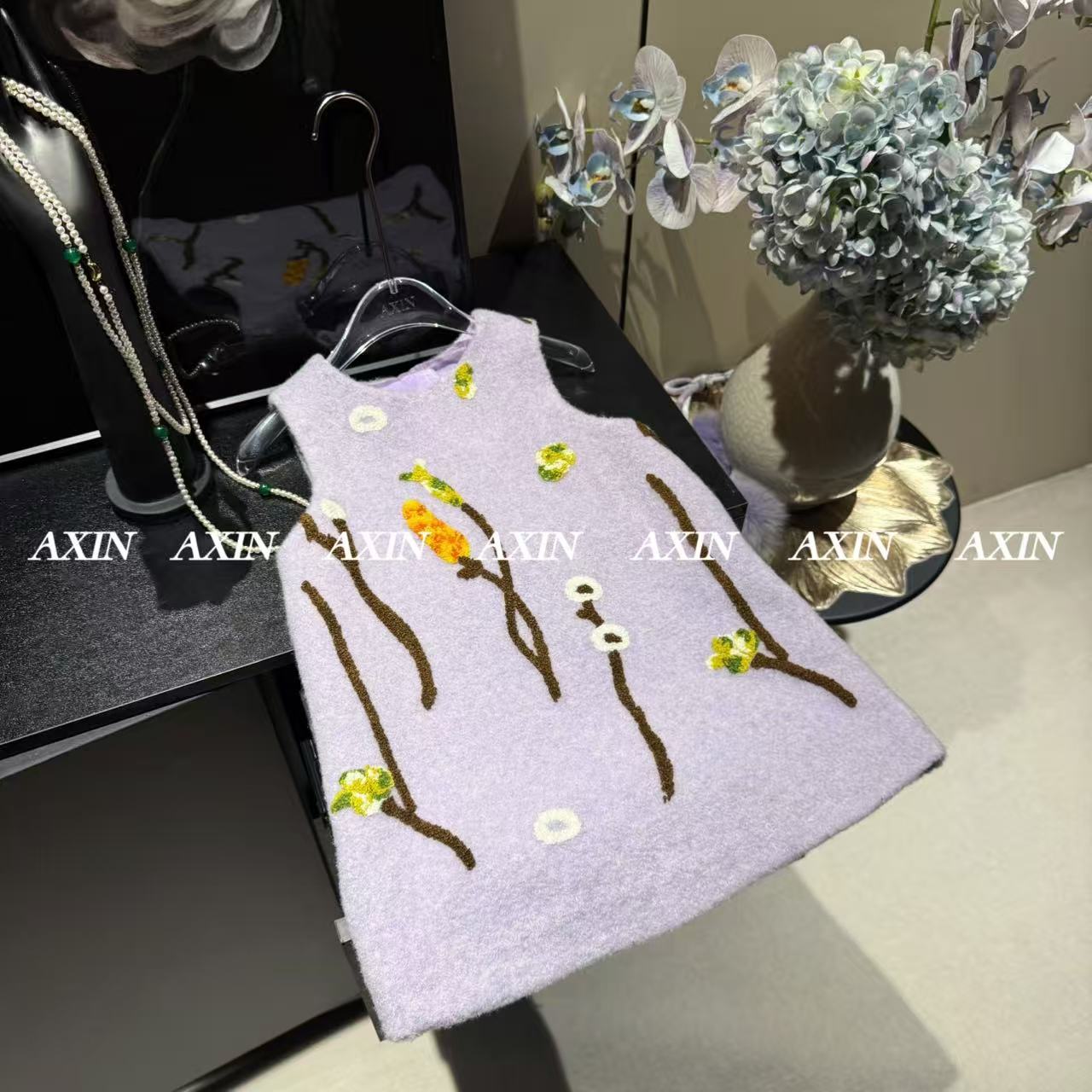 （毛毡工艺）AXIN【小麦穗】原创重肌理毛呢背心裙女童亲子秋冬