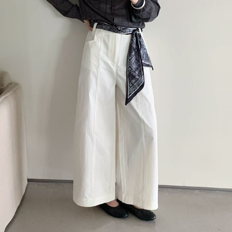 top.yuelan约澜83022休闲裤女2025秋季款半松紧腰窄版阔腿直筒裤