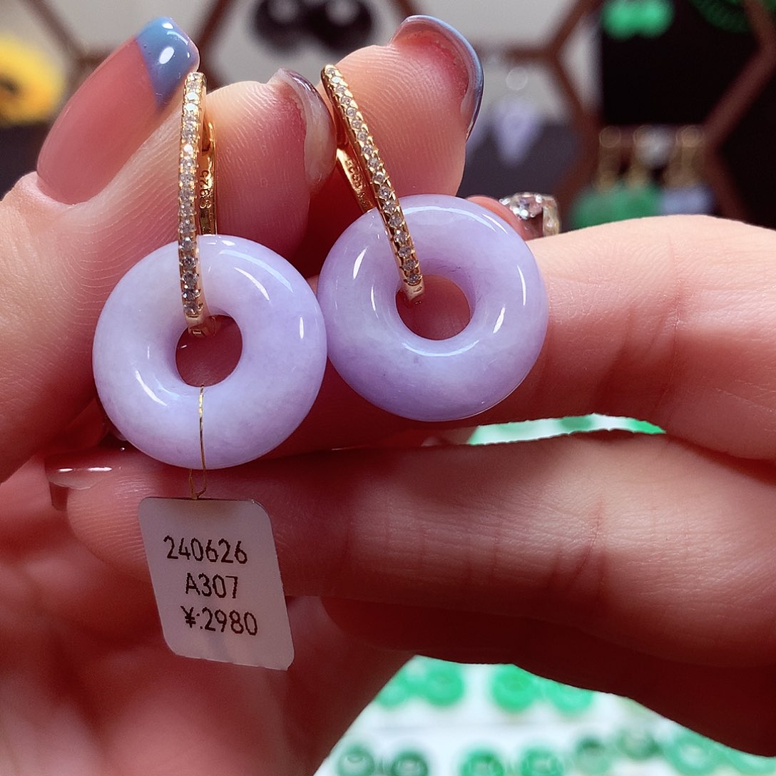 翡翠耳饰银S925镶嵌天然翡翠