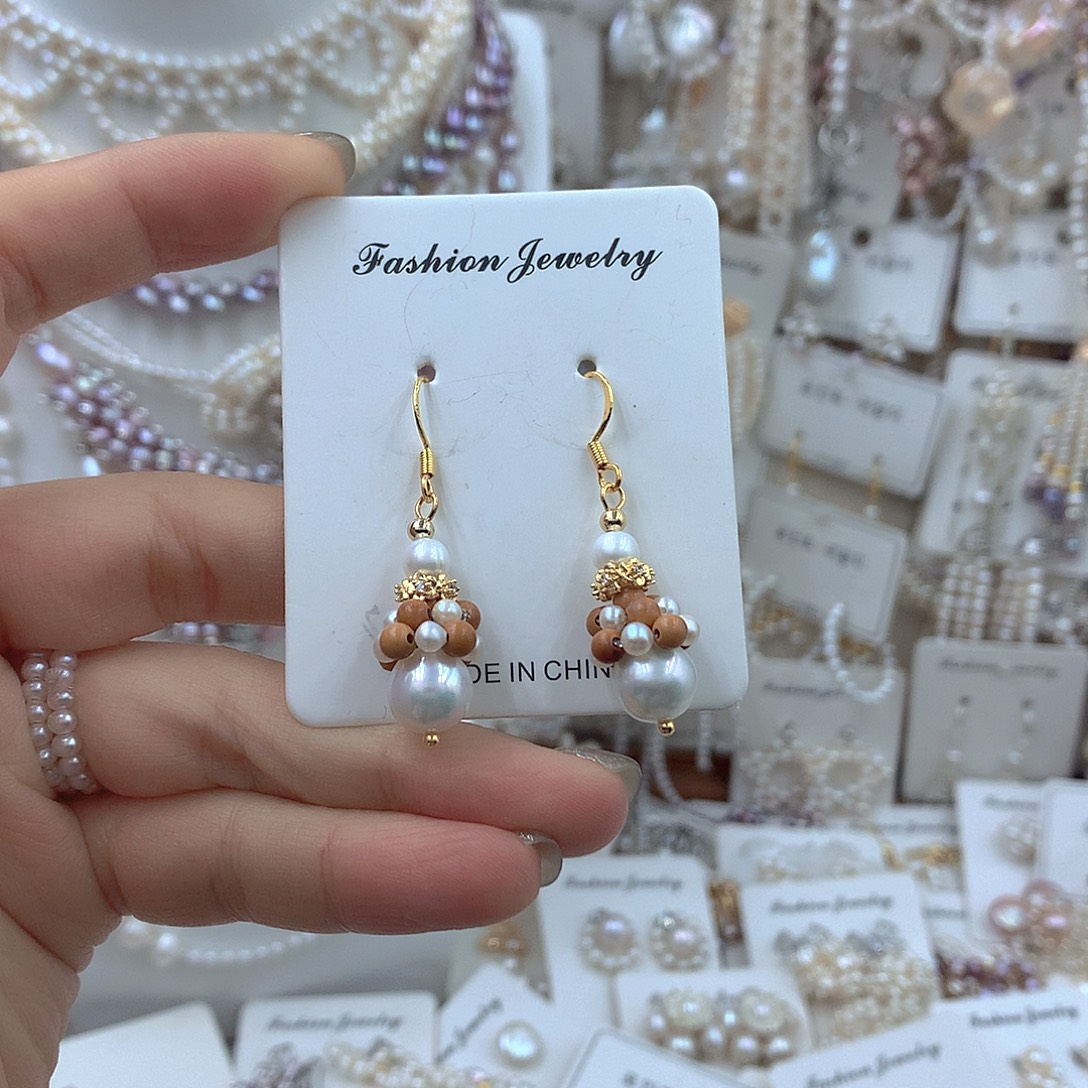 耳饰银S925镶嵌淡水珍珠