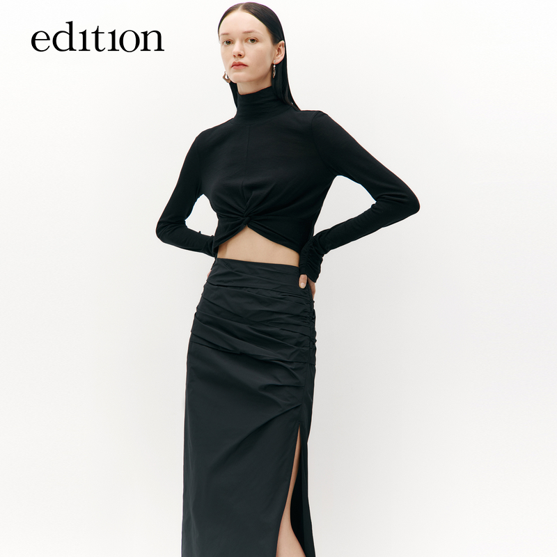 【达人专属】edition时尚休闲扭结短高领绵羊毛衫女#EBC3TOPK01